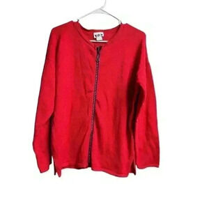 VO II Red Sweater Cardigan with Rhinestone Zipper Size Medium‎